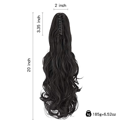 20〞Claw Ponytail Clip in Hair Extensions Hairpiece Synthetic Light Curly Soft Silky Nature Looking Heat-Resisting Different Colors for Women Fashion and Beauty-1B#
